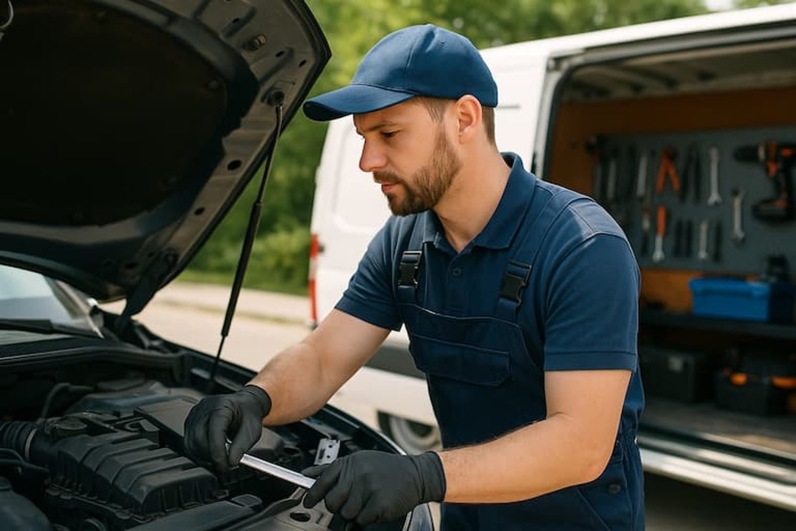 Mobile mechanic working from a fully equipped service van in Dallas